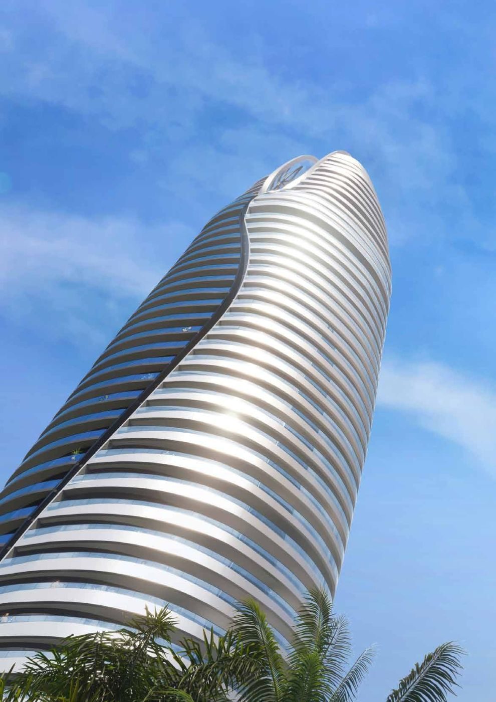 Fachada de la torre Altitude con balcones curvos