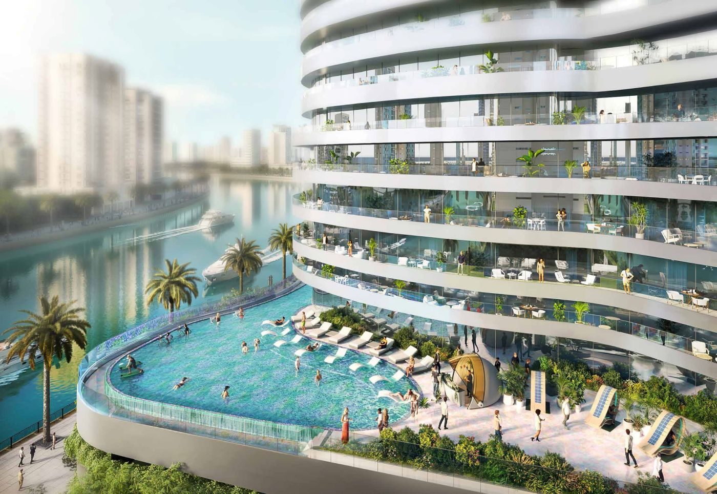 Piscina infinita de Altitude con vistas al Dubai Water Canal