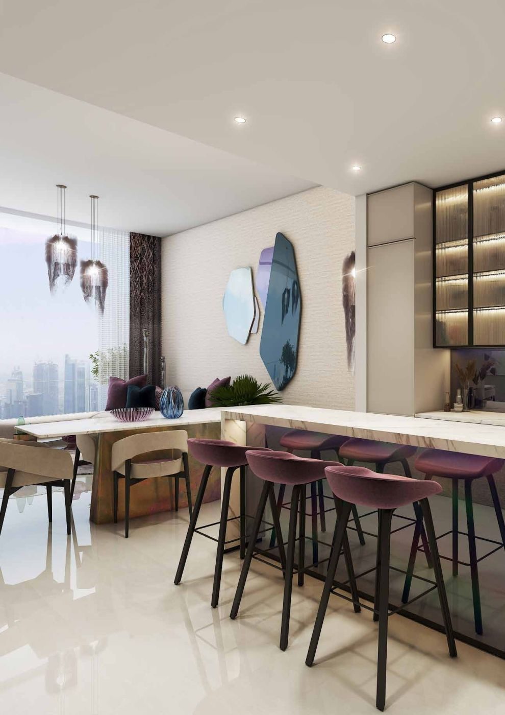 Salón con cocina abierta en un apartamento de Altitude