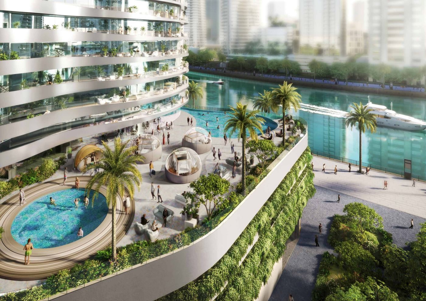 Terraza de Altitude con cápsulas de relajación y piscina