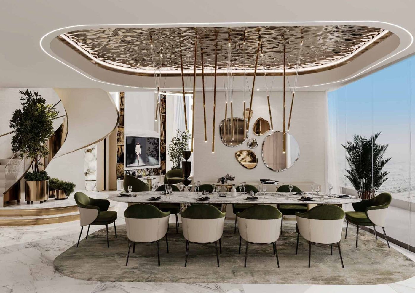 Comedor de un dúplex de Canal Crown con escalera