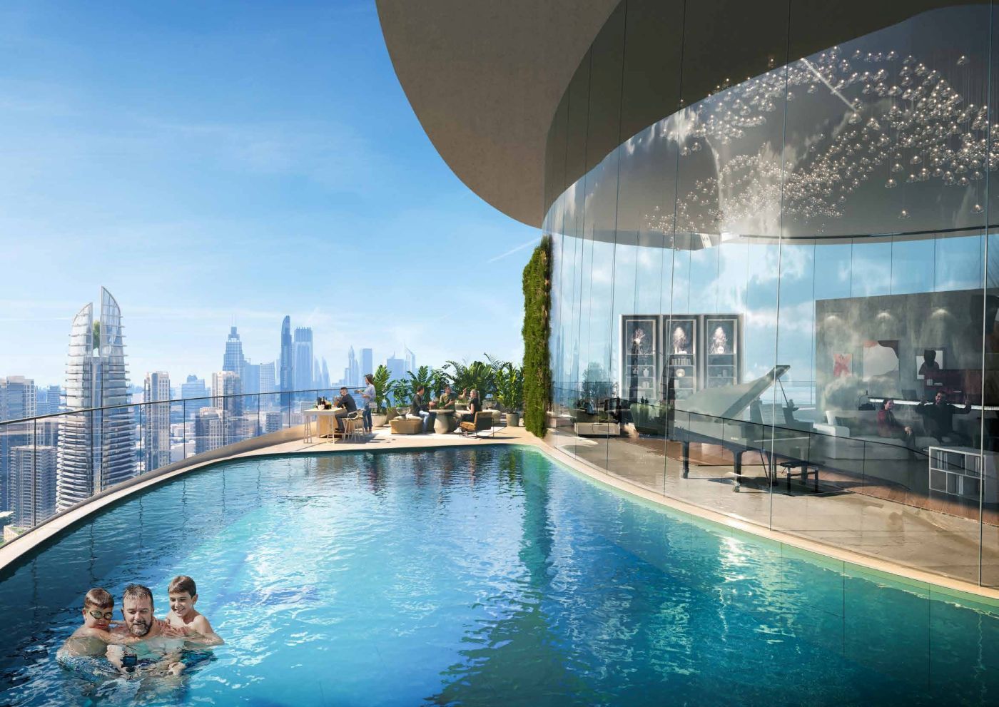 Piscina en la azotea de Canal Crown con vistas a Business Bay