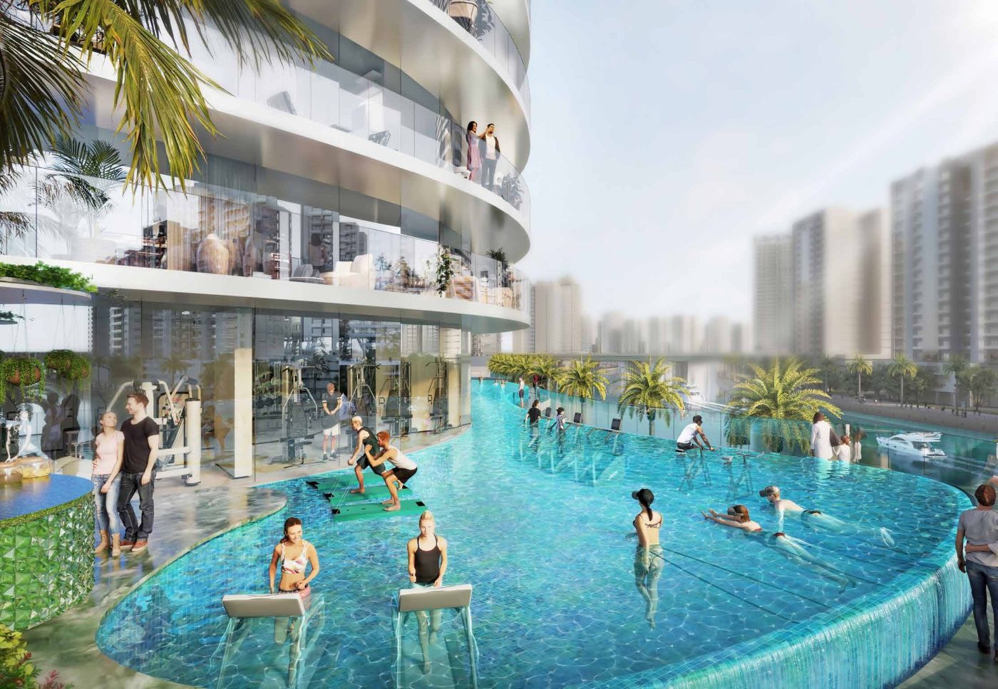 Piscina con gimnasio acuático en Canal Crown