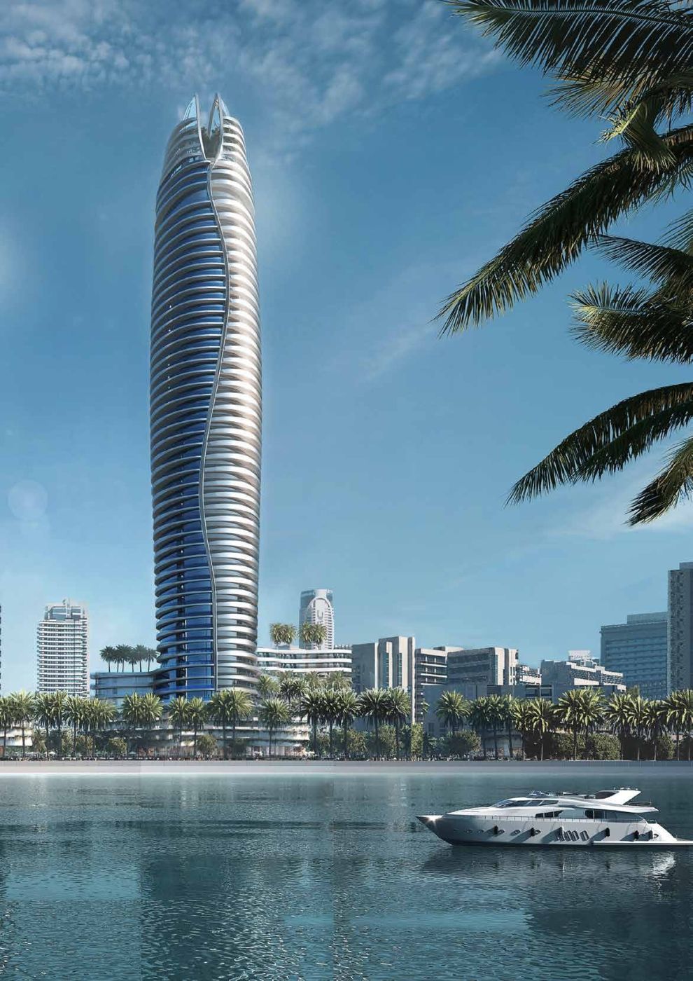 Torre Canal Crown de DAMAC vista desde el Dubai Water Canal