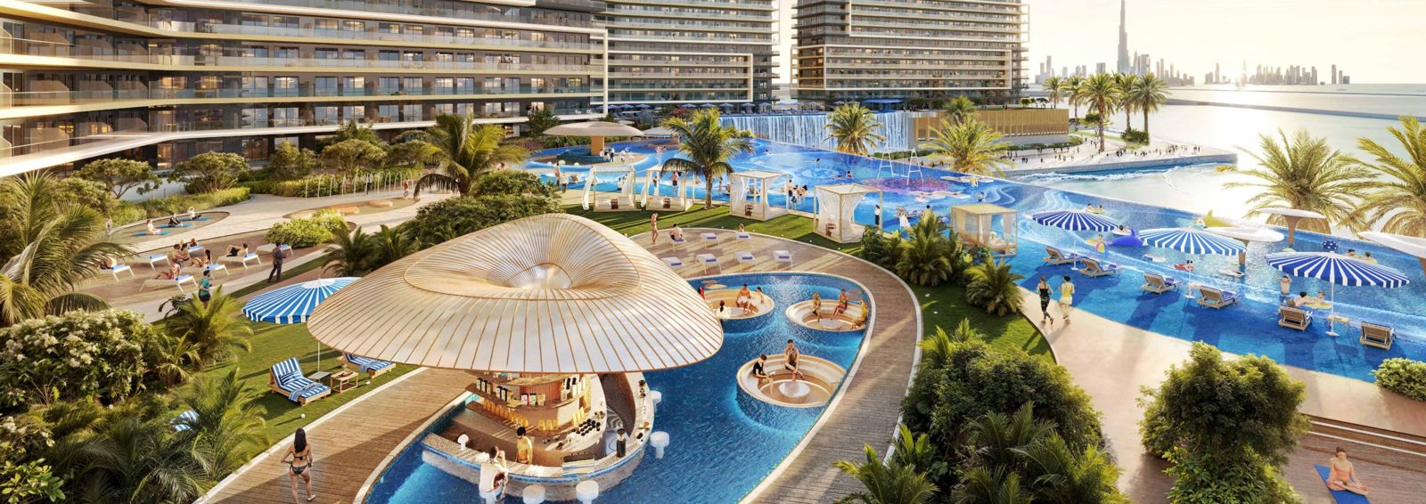 Chelsea Residences by DAMAC, Dubai Maritime City: bar en la piscina