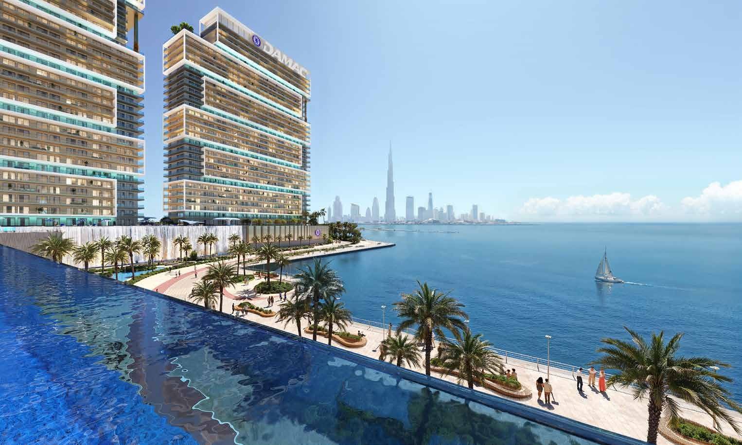 Chelsea Residences by DAMAC, Dubai Maritime City: paseo marítimo con vistas al Burj Khalifa