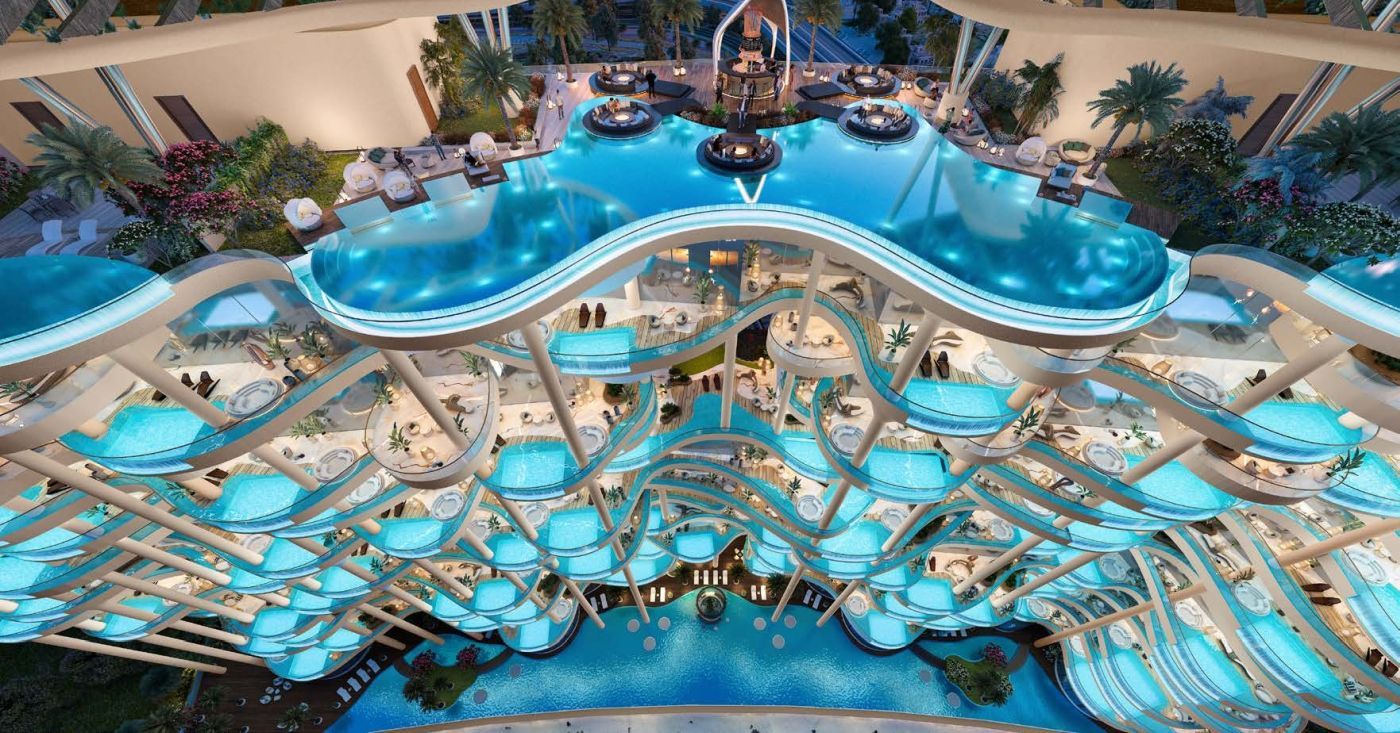Vista aérea de la piscina de la azotea de Couture by Cavalli