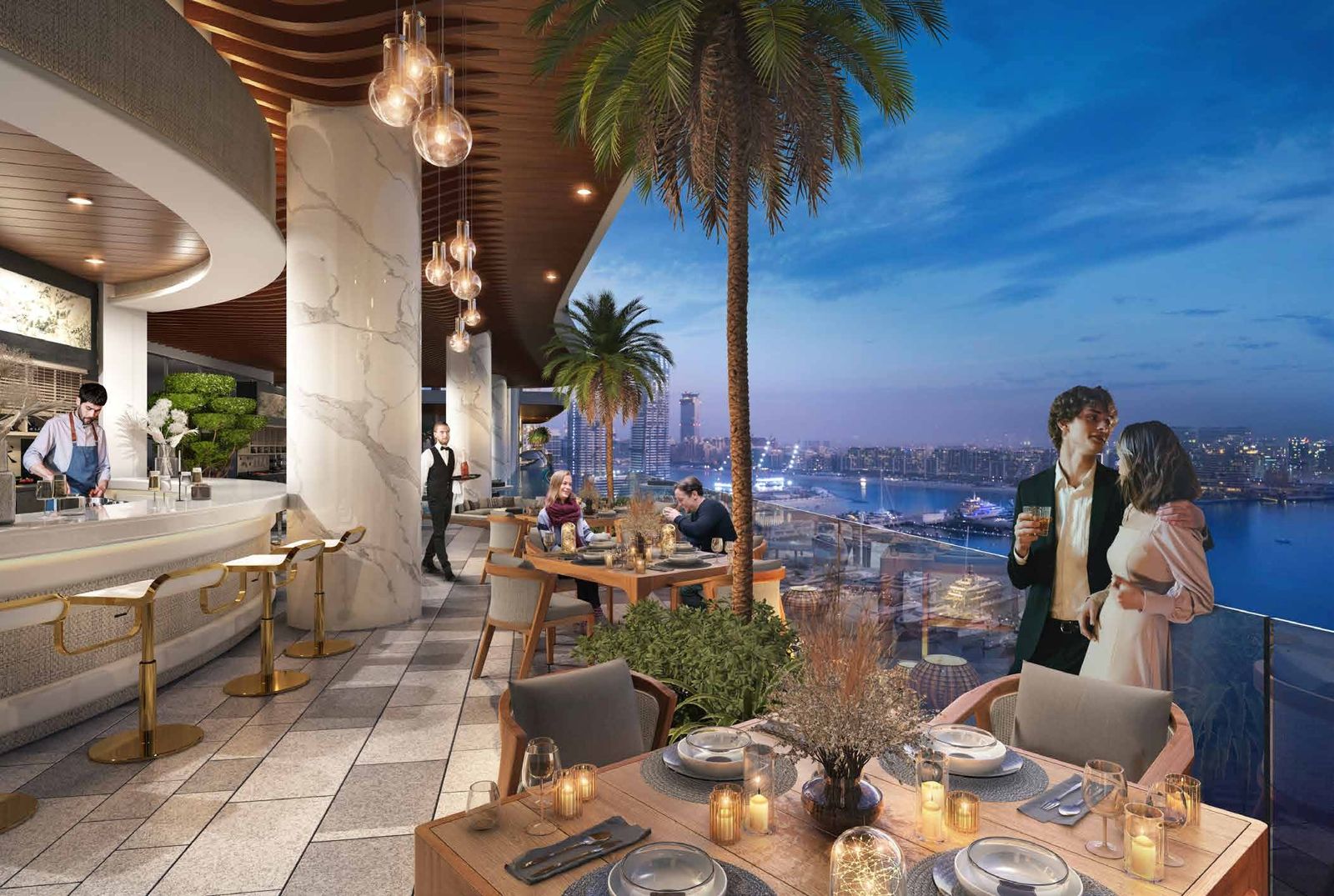 Damac Bay 2, Dubai Harbour: restaurante en altura con vistas a Dubai Harbour