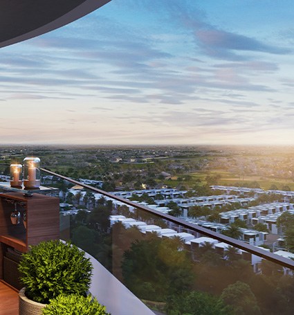 Balcón de Damac Elo al atardecer