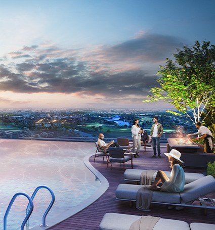 Piscina en la azotea de Damac Elo con vistas