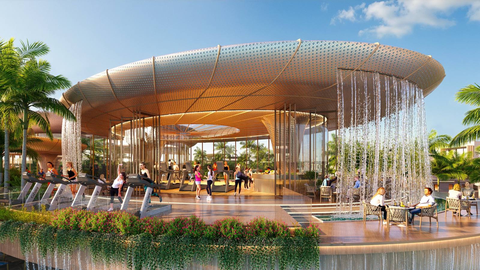 DAMAC Islands 2, Dubailand: gimnasio junto a una cascada