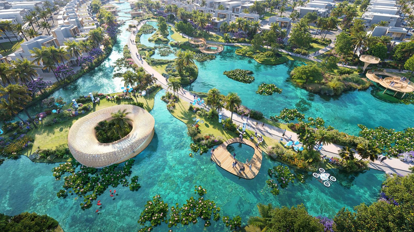 DAMAC Islands 2, Dubailand: lago ecológico con pasarelas