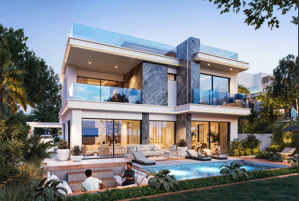 DAMAC Islands 2, Dubailand: jardín con piscina privada de una villa