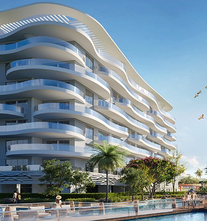 Damac Lagoon Views, Dubái: fachada con balcones curvos