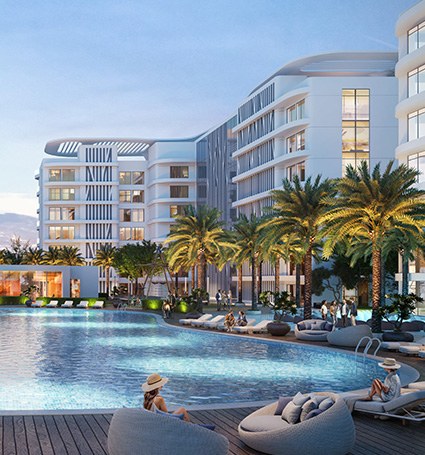 Damac Lagoon Views, Dubái: piscina y zona de descanso