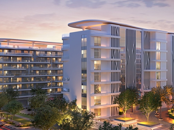 Damac Lagoon Views, Dubái: edificios de apartamentos al atardecer