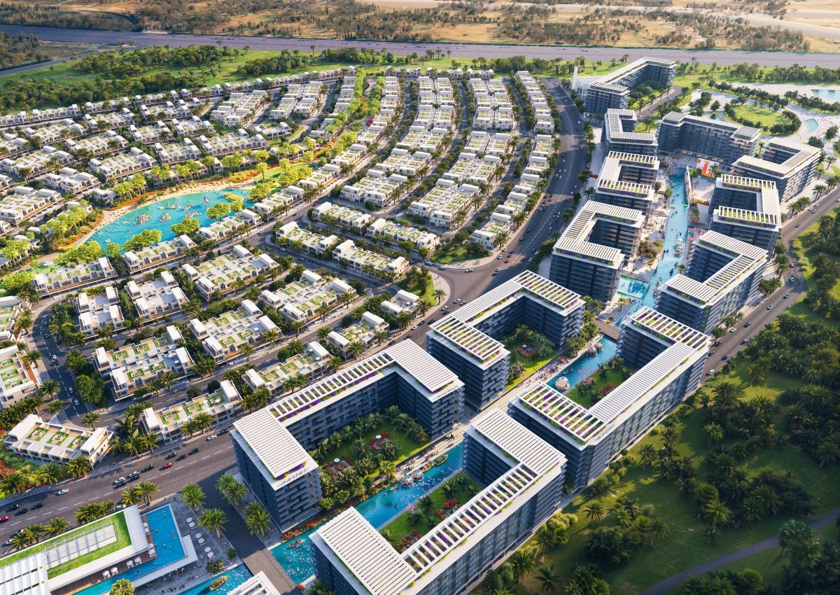Damac Riverside Views, Dubái: vista aérea de los edificios de apartamentos junto al canal