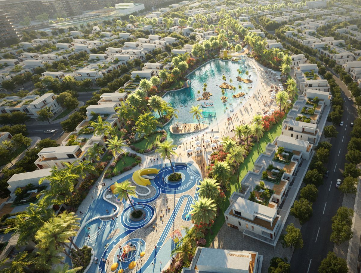 Damac Riverside Views, Dubái: laguna con zona infantil de agua