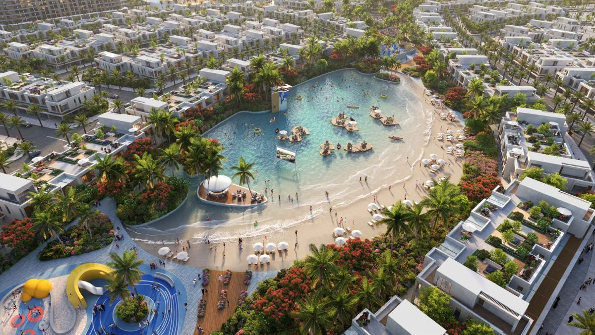Damac Riverside Views, Dubái: playa de la laguna