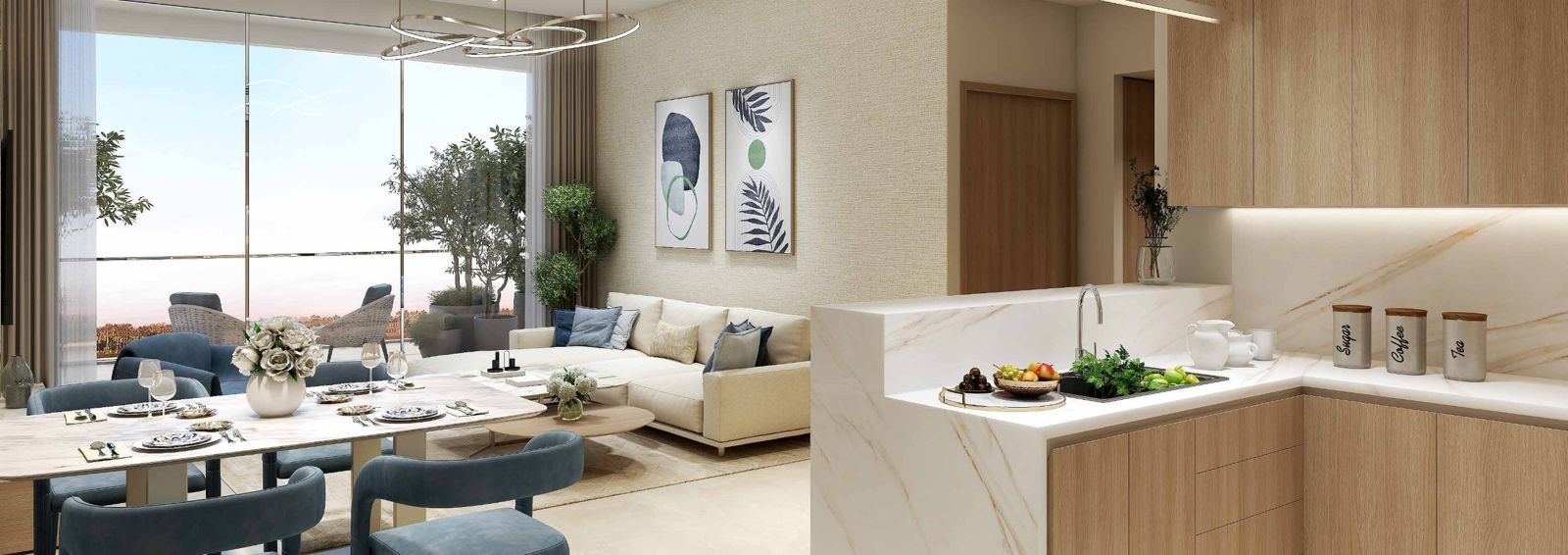 Damac Valencia, DAMAC Lagoons: salón comedor con cocina abierta