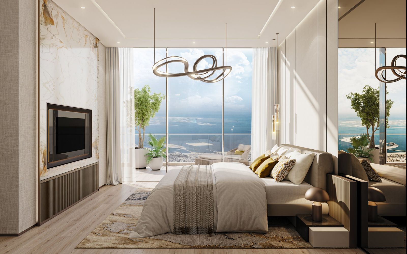 Safa Gate by DAMAC, Sheikh Zayed Road: dormitorio con vistas al mar