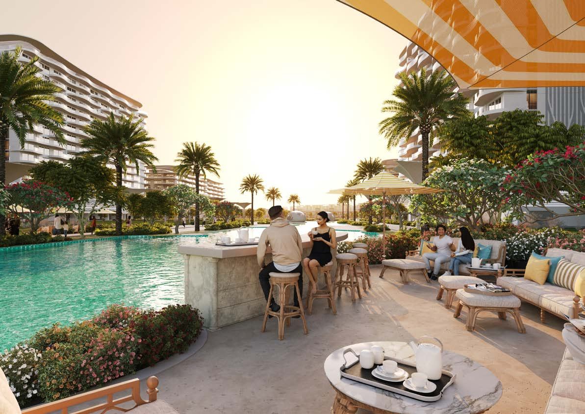 Sorrento, DAMAC Lagoons: bar en la piscina al atardecer