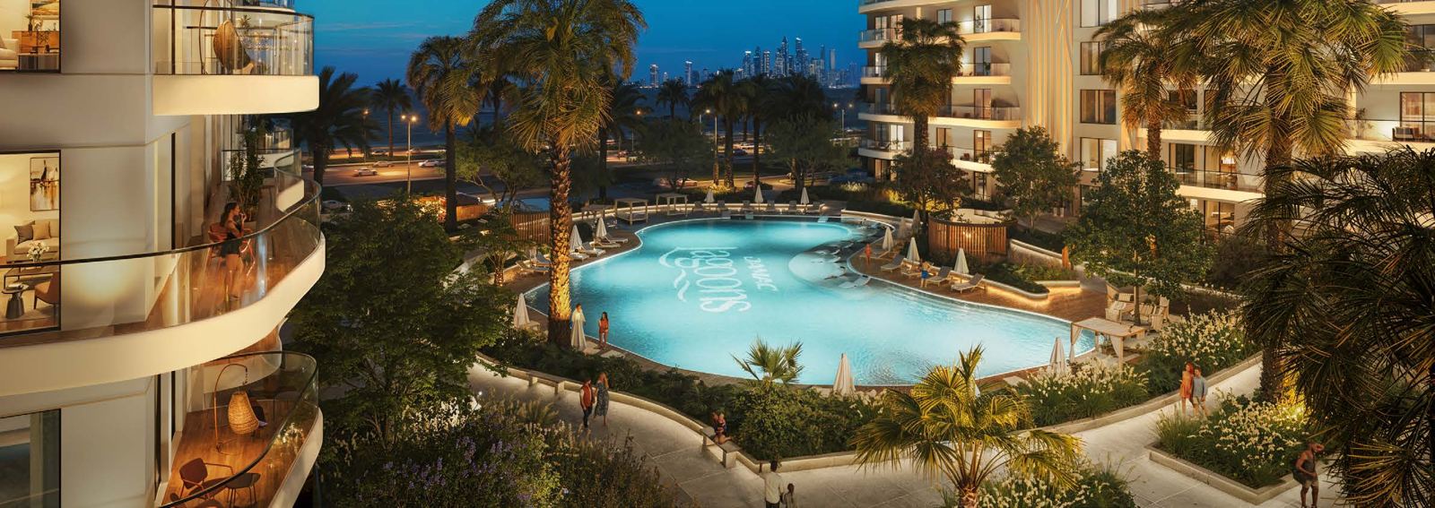 Sorrento, DAMAC Lagoons: piscina de noche